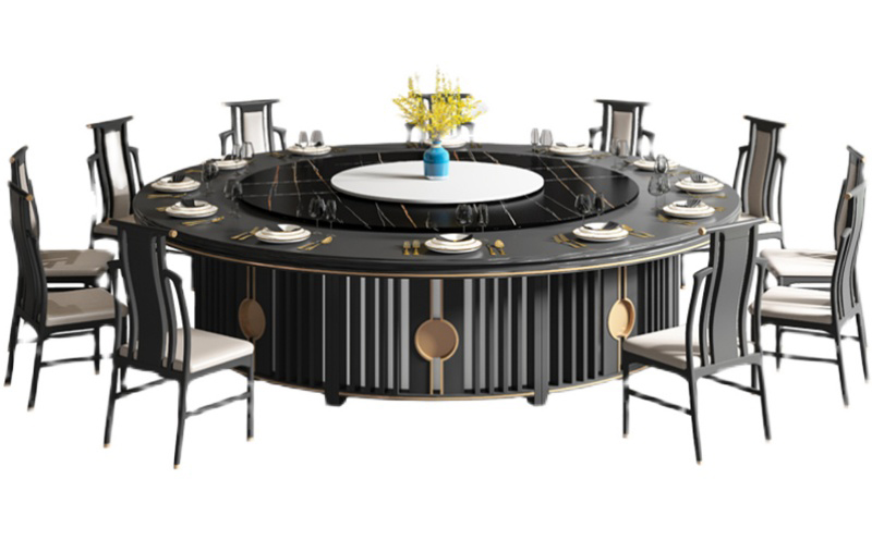 酒店新中式實木岩板電（diàn）動餐桌