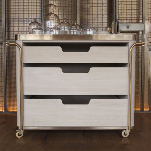 餐廳時尚不鏽鋼實木帶輪子（zǐ）移動備餐（cān）櫃