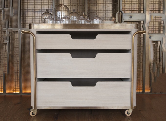 餐廳時尚不（bú）鏽鋼實木帶輪子移動備餐櫃（guì）