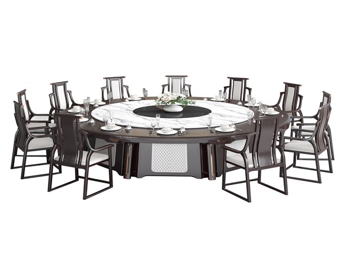 酒樓新中式岩板16人自動旋轉電動桌（zhuō）