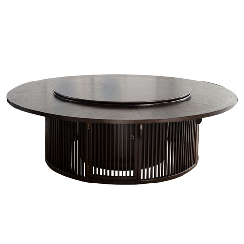 酒店包廂新中式古典實木2米20人帶（dài）轉盤電動餐桌