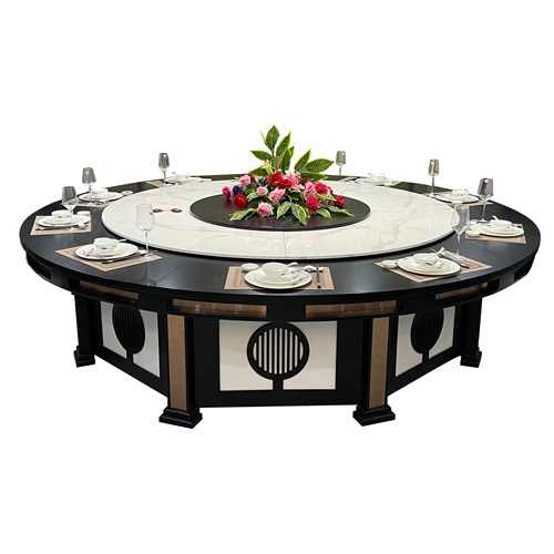 高級（jí）會所新中（zhōng）式自動（dòng）旋轉電動餐桌