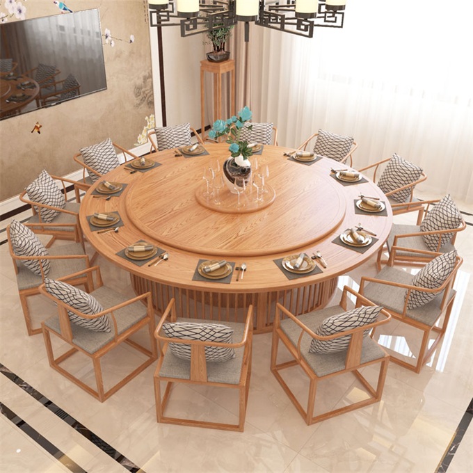 酒店包房新（xīn）中式風格禪意實木電動（dòng）餐桌