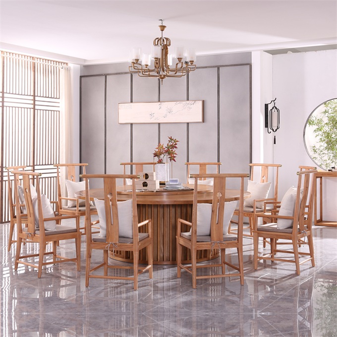 酒（jiǔ）店包（bāo）房新中（zhōng）式風格禪意實木電（diàn）動餐桌