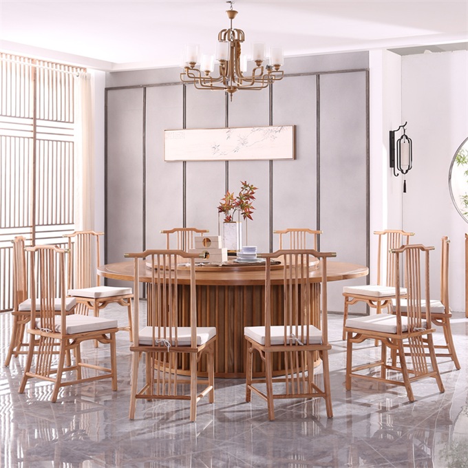 酒店包房（fáng）新中式風（fēng）格禪意（yì）實木電動餐桌