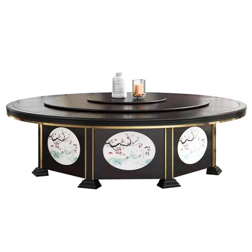 飯店包房新中式（shì）實木智（zhì）能自動旋轉餐桌
