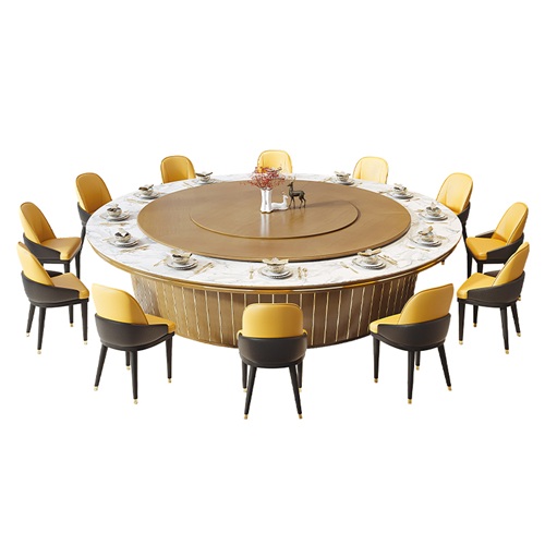 酒店包房豪華岩板實木電動大圓桌自動旋轉餐桌
