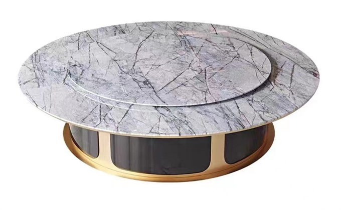 酒店會所大理（lǐ）石豪華大圓桌電（diàn）動餐桌（zhuō）