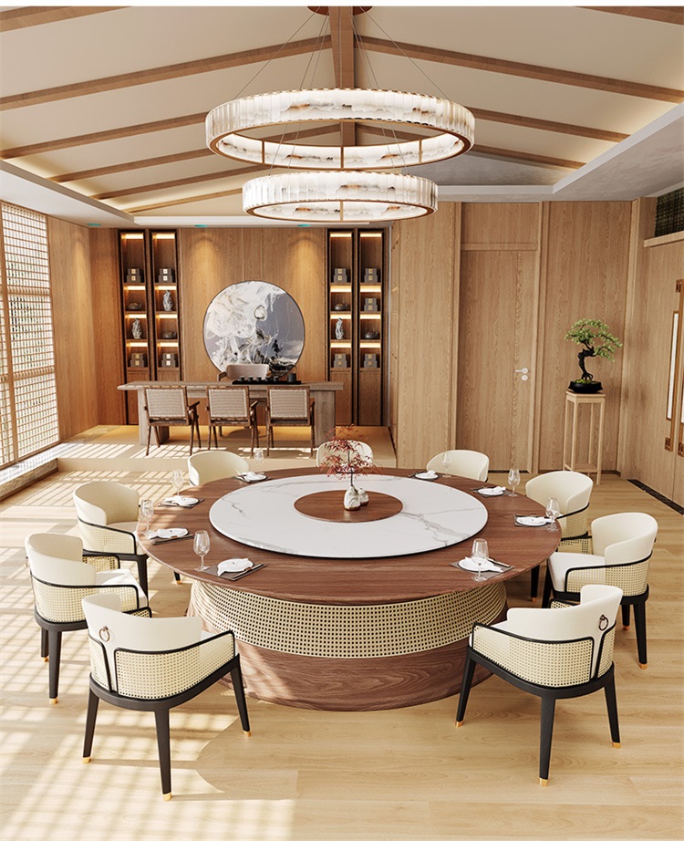 酒店大圓桌電動（dòng）餐（cān）桌_會（huì）所包廂實木大圓桌電動餐桌