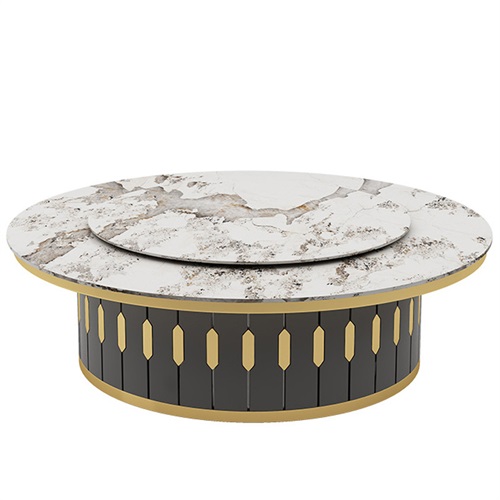 會所酒（jiǔ）店包廂（xiāng）宴會自（zì）動旋轉岩板電動餐桌大圓桌