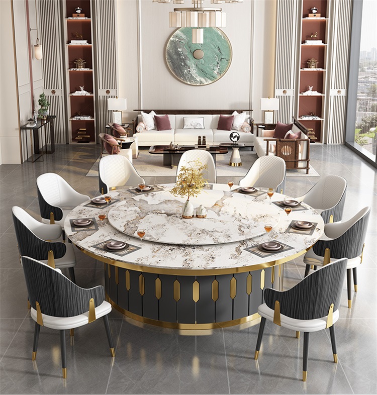 會所酒店包廂宴會自動旋轉（zhuǎn）岩板電動餐桌大圓桌