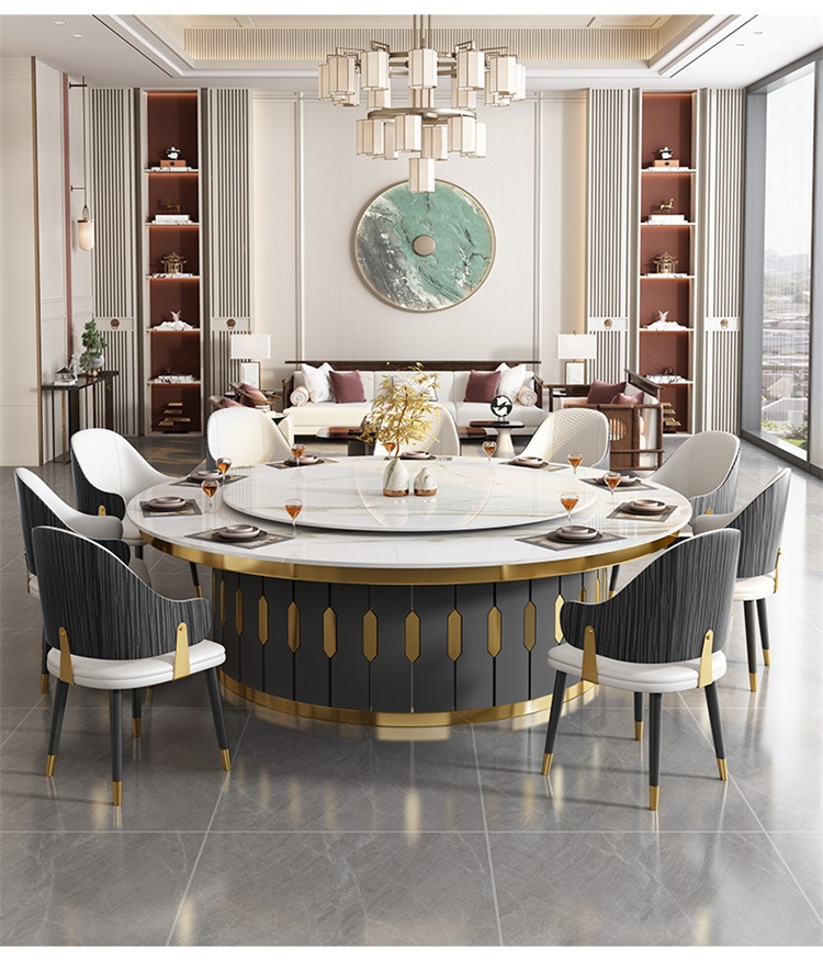 會所酒店包廂宴會自動旋轉岩（yán）板電動餐桌大圓桌