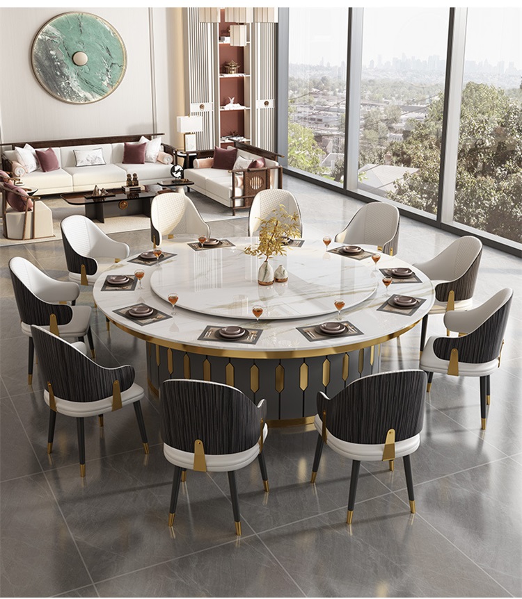 會所酒店包廂宴會自（zì）動旋轉岩板電動餐桌大圓桌