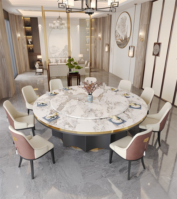 酒店會所別墅豪（háo）華輕奢岩板電動餐桌大圓桌