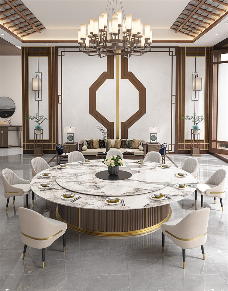 高檔（dàng）15人20人電動餐桌包廂別墅自動轉盤酒店大圓桌