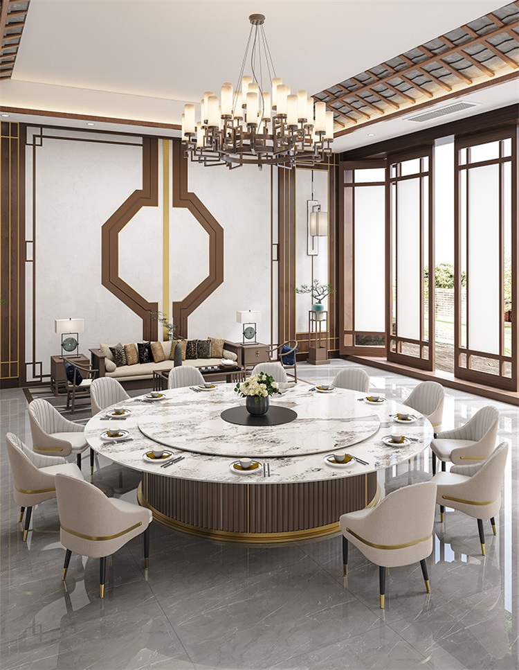 高檔（dàng）15人20人（rén）電動餐桌（zhuō）包廂別墅自動轉盤酒店大圓（yuán）桌