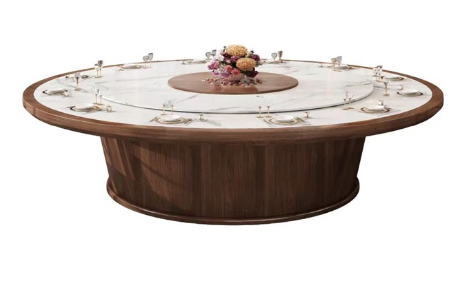 酒店高（gāo）檔16人位電動飯桌新中式大理石台麵16人電動（dòng）餐桌