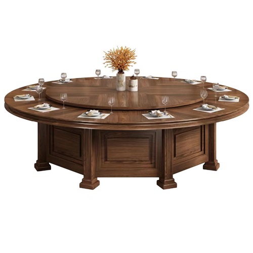 酒（jiǔ）店宴會（huì）新中式實木電動餐桌飯店20人位（wèi）電動餐桌