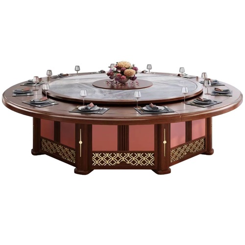 酒店高級新中式25人（rén）電動餐桌酒店實木電動豪華餐桌