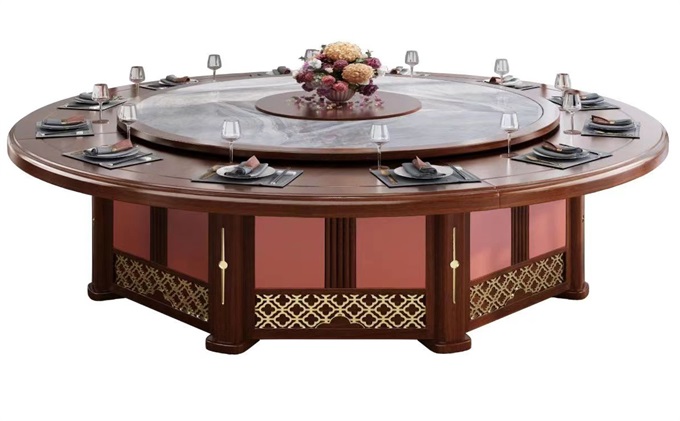 酒店（diàn）高級新中式25人電動餐桌酒店實木電動豪華餐桌