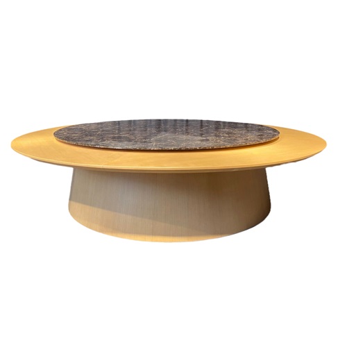 會所12人位實木台麵大（dà）理石轉盤電動餐（cān）桌（zhuō）