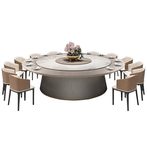 酒店（diàn）粵菜餐廳16人位實木電動餐桌大圓桌（zhuō）