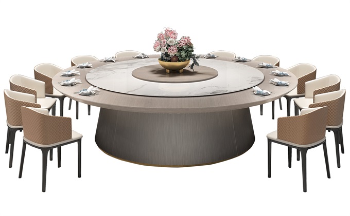 酒（jiǔ）店粵菜餐廳16人位實木電動餐桌大圓桌