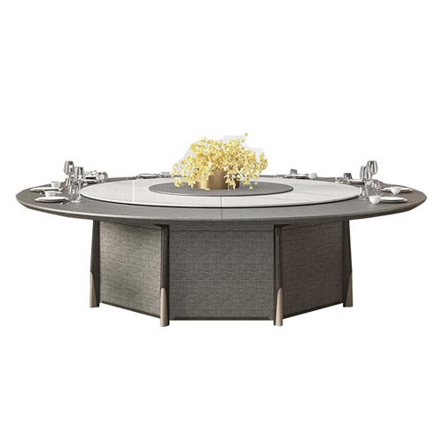 酒店（diàn）私人會所（suǒ）新中式輕奢岩板電動餐（cān）桌