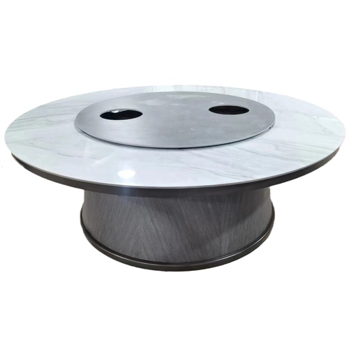 高檔（dàng）十六人大理石電動餐桌轉盤帶電磁爐火鍋桌