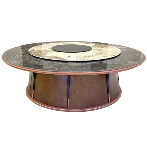 別墅會（huì）所餐廳（tīng）新中式大理石電動餐桌大圓桌