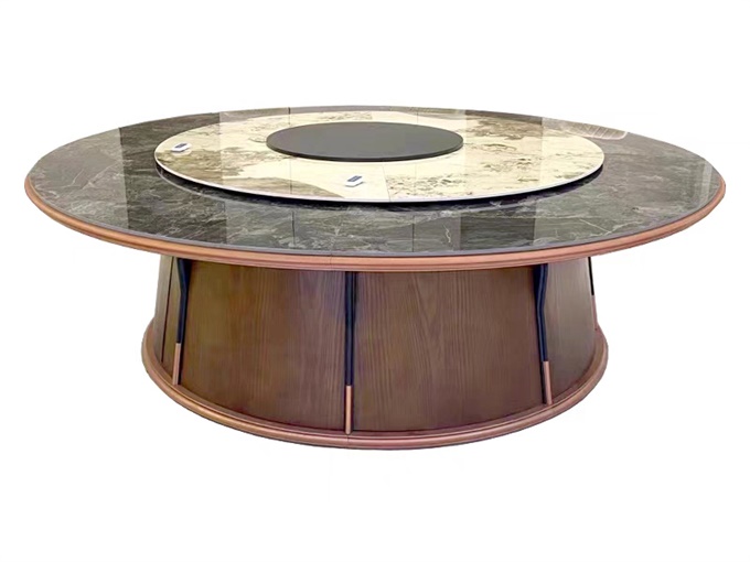 別墅會所餐廳新中式大理石電動餐桌大（dà）圓桌