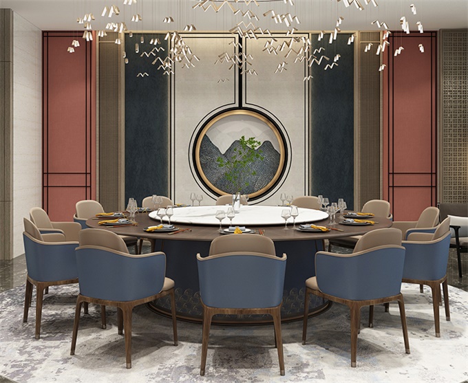 餐廳包廂15人16人（rén）18人新中（zhōng）式電動餐桌大圓桌