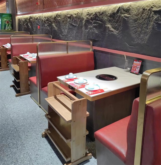 時尚輕奢不鏽鋼包邊大理石台麵電磁爐火鍋桌