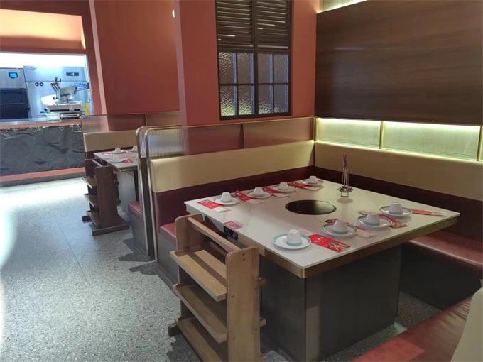 時尚輕奢不鏽鋼（gāng）包邊大理石台麵電磁爐火鍋桌