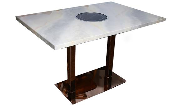 不（bú）鏽鋼（gāng）桌腳輕奢大理石（shí）台麵電磁爐火鍋桌子