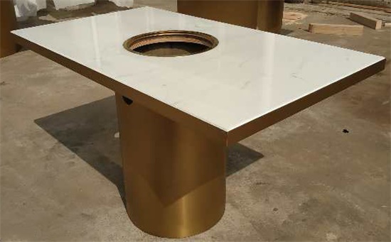 不鏽鋼輕奢（shē）大理石八人電磁爐火鍋桌