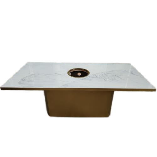 時尚輕奢大理石八人火鍋（guō）桌_不鏽鋼多人一鍋火（huǒ）鍋桌