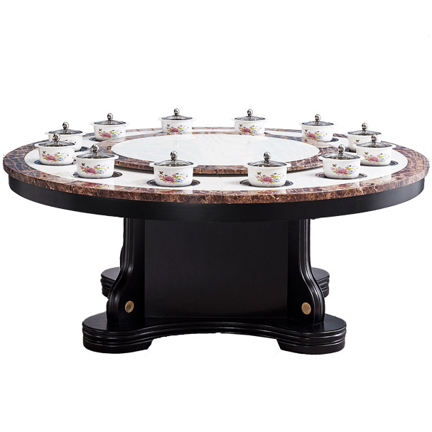 火鍋桌子12人一人一鍋（guō）帶電磁爐（lú）火鍋轉盤圓桌