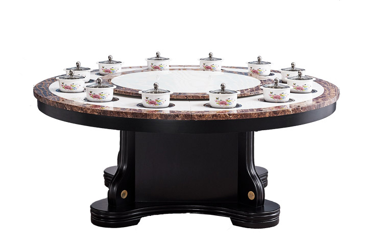 火（huǒ）鍋桌（zhuō）子12人（rén）一人一鍋帶電磁爐（lú）火鍋轉盤圓（yuán）桌