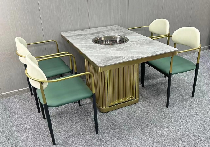 不（bú）鏽鋼封邊（biān）大理石下沉式電（diàn）磁爐火鍋（guō）桌