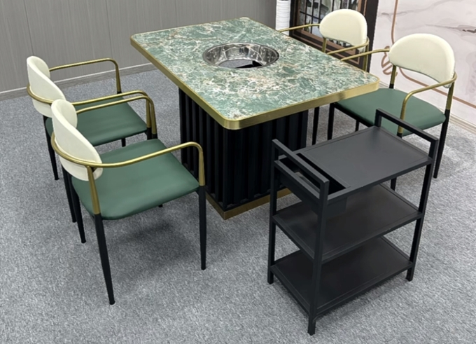 不鏽鋼封邊大理石下沉式電磁爐火鍋桌