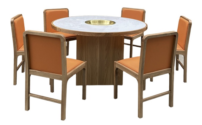 潮汕牛肉火鍋圓（yuán）形6人大理石火鍋桌