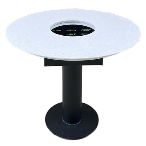 鐵藝桌腳（jiǎo）大理石台（tái）麵（miàn）圓形（xíng）下沉式電磁爐（lú）火鍋桌