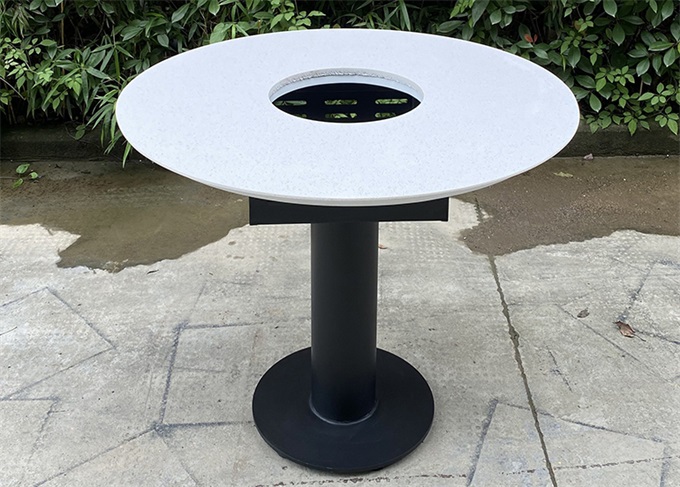 鐵藝桌腳大理石台麵圓（yuán）形下沉式電磁爐火鍋桌