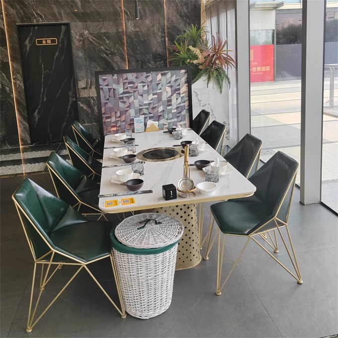 火鍋（guō）店時（shí）尚輕奢不鏽鋼高檔大理石火（huǒ）鍋桌