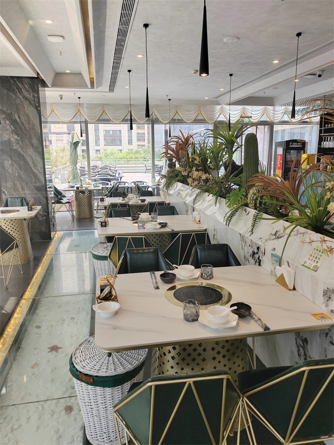 火鍋店時尚輕奢不鏽鋼高檔大理石火鍋桌