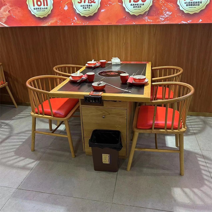 牛肉火鍋實木封邊岩板火鍋桌