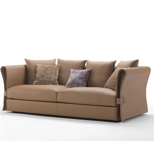 現代會所大廳意式簡約皮（pí）藝三人位沙發家具