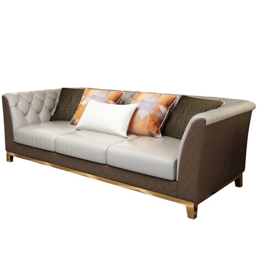 高檔會所意式現代輕奢不鏽鋼皮革軟包沙發