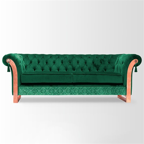 北歐酒吧不鏽鋼（gāng）現代輕奢拉扣皮革沙發